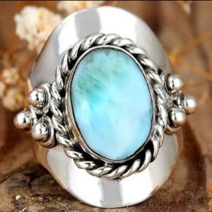 Vintage Silver Bohemian Blue Stone Statement Ring